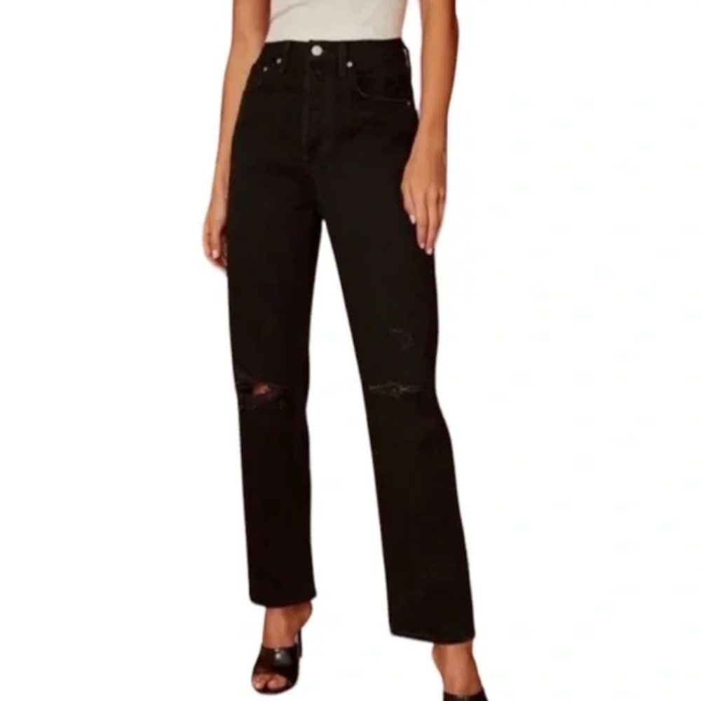 Aritzia Denim Forum Jeans The Joni High Rise Distressed Black Size 26